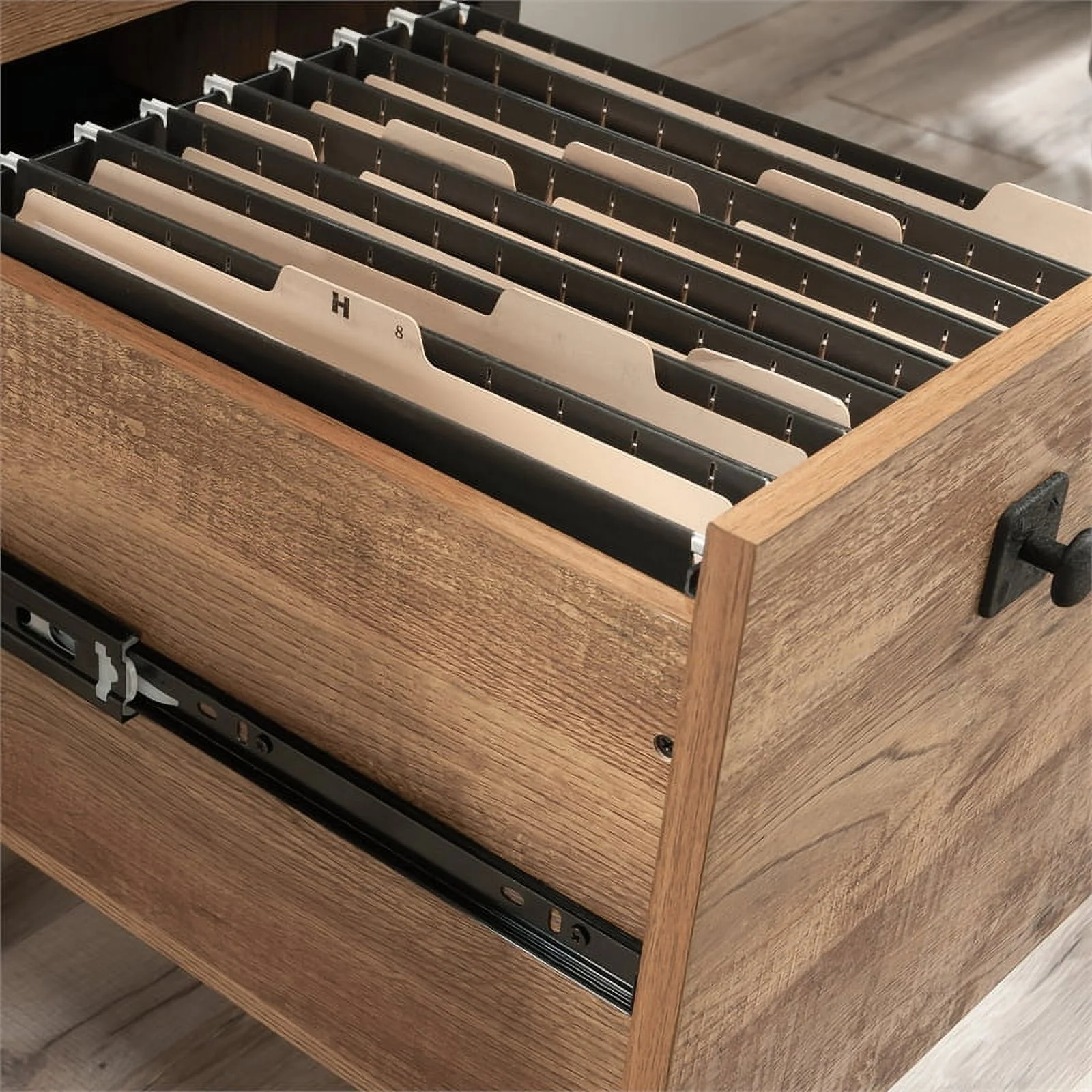 UrbanPro Modern Engineered Wood and Metal Desk in Etched Oak