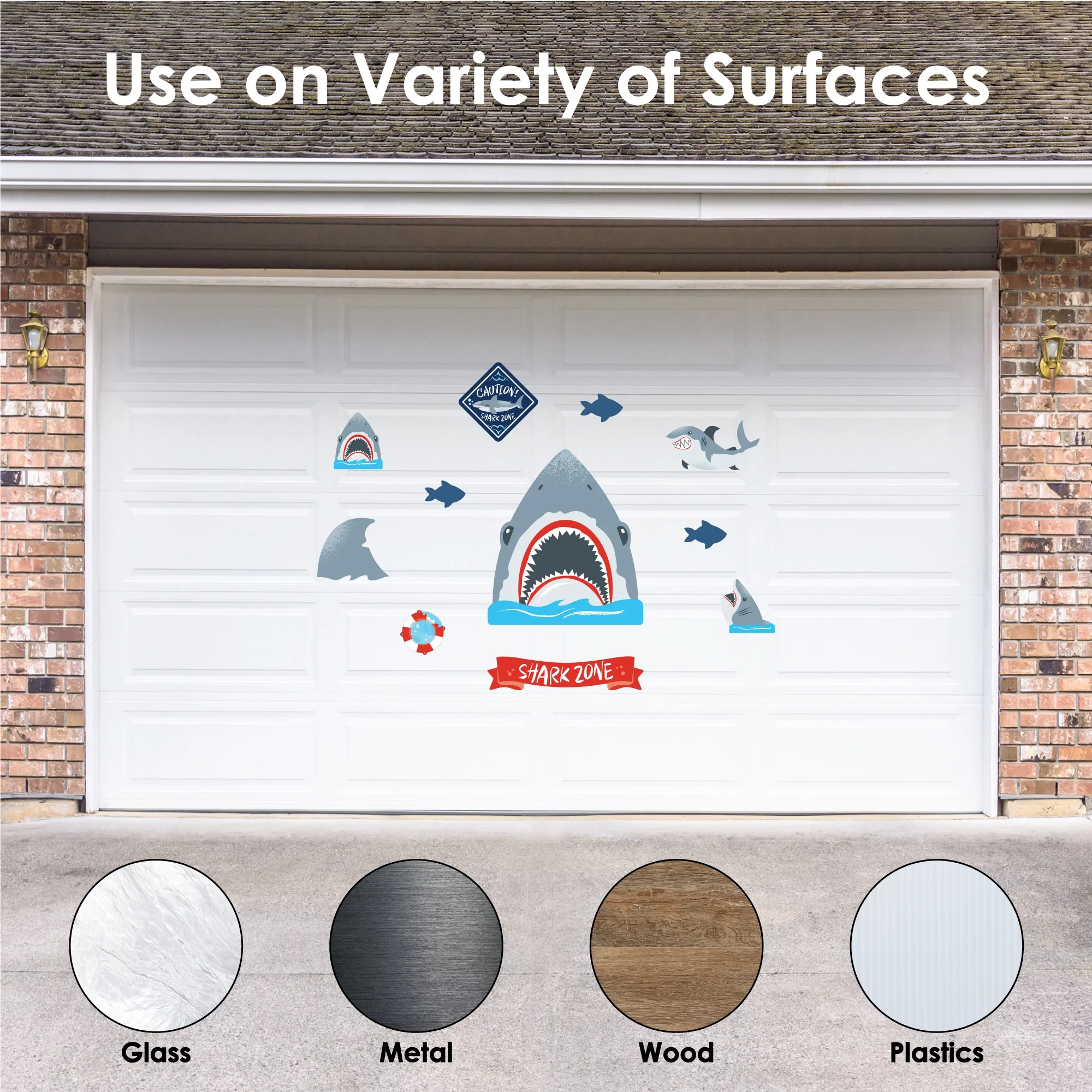 Big Dot of Happiness Shark Zone - Peel and Stick Kids Room Vinyl Wall Art Stickers - Wall Decals - Set of 20