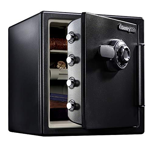 SentrySafe Fireproof and Waterproof Black Steel Home Safe with Digital Keypad Lock and Organization Trays for Money, Documents, 1.23 Cubic Feet, SFW123EU