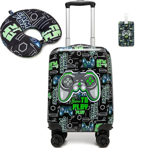 Kid’s Luggage Set 2 Piece Suitcase Set 16’’ Hardside Luggage with Spinner Wheels Girls Boys Carry on Toddler Luggage Travel Rolling Luggage Carry on Luggage Airline Approved Football