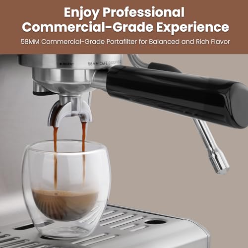 Gevi EzBru 1000 Commercial Espresso Machine, Barista Espresso Maker with Adjustable Temperature and Shot Volume, 2.2L Large Tank, Stainless Steel Cappuccino Latte Machine with Milk Frother Steam Wand