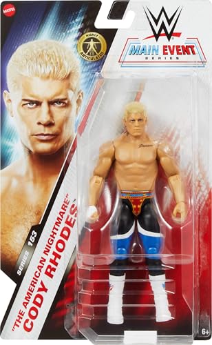Mattel WWE Cody Rhodes “The American Nightmare” Action Figure, Main Event Series #153 6-inch Collectible with 10 Articulation Points & Life-Like Look