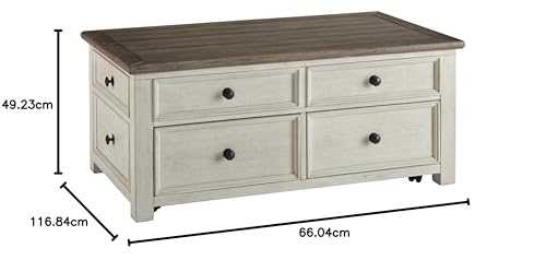 Signature Design by Ashley Bolanburg Farmhouse Lift Top Coffee Table with Drawers, Antique Cream & Brown