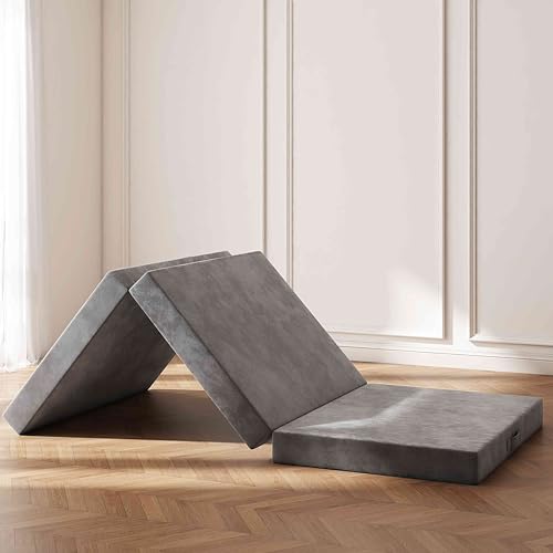 Tri-Fold Memory Foam Mattress, 4 inch Single Folding Mattress with Washable Covers, Reversible Design, Foldable Mattress Topper for Travel&Guests