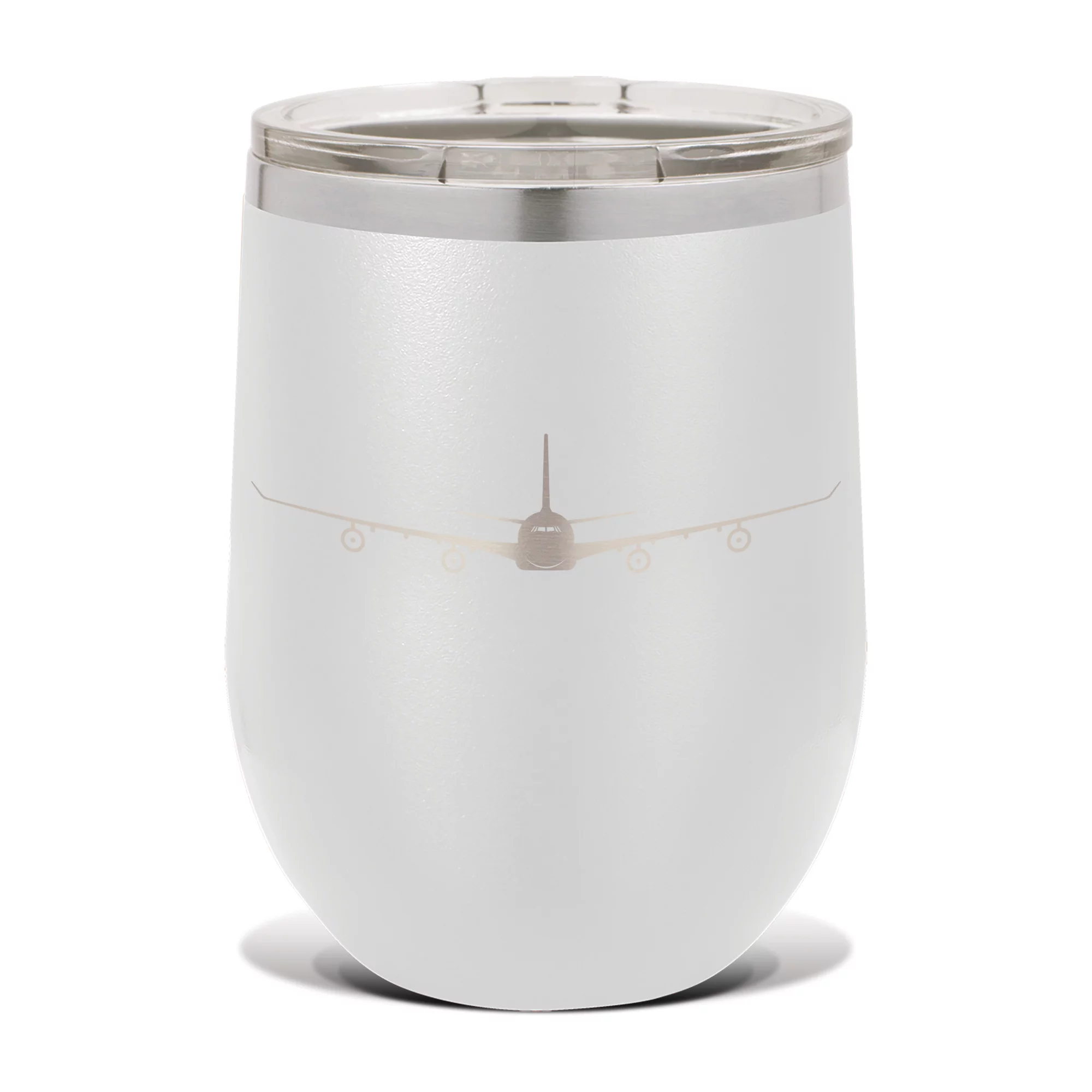 A340 Wine Tumbler 12 oz - Laser Engraved - Polar Camel - Stainess Steel - Vacuum Insulated - Double Walled - Wine Glass - Stemless - Drinkware Clear Lid - airliner passenger - White