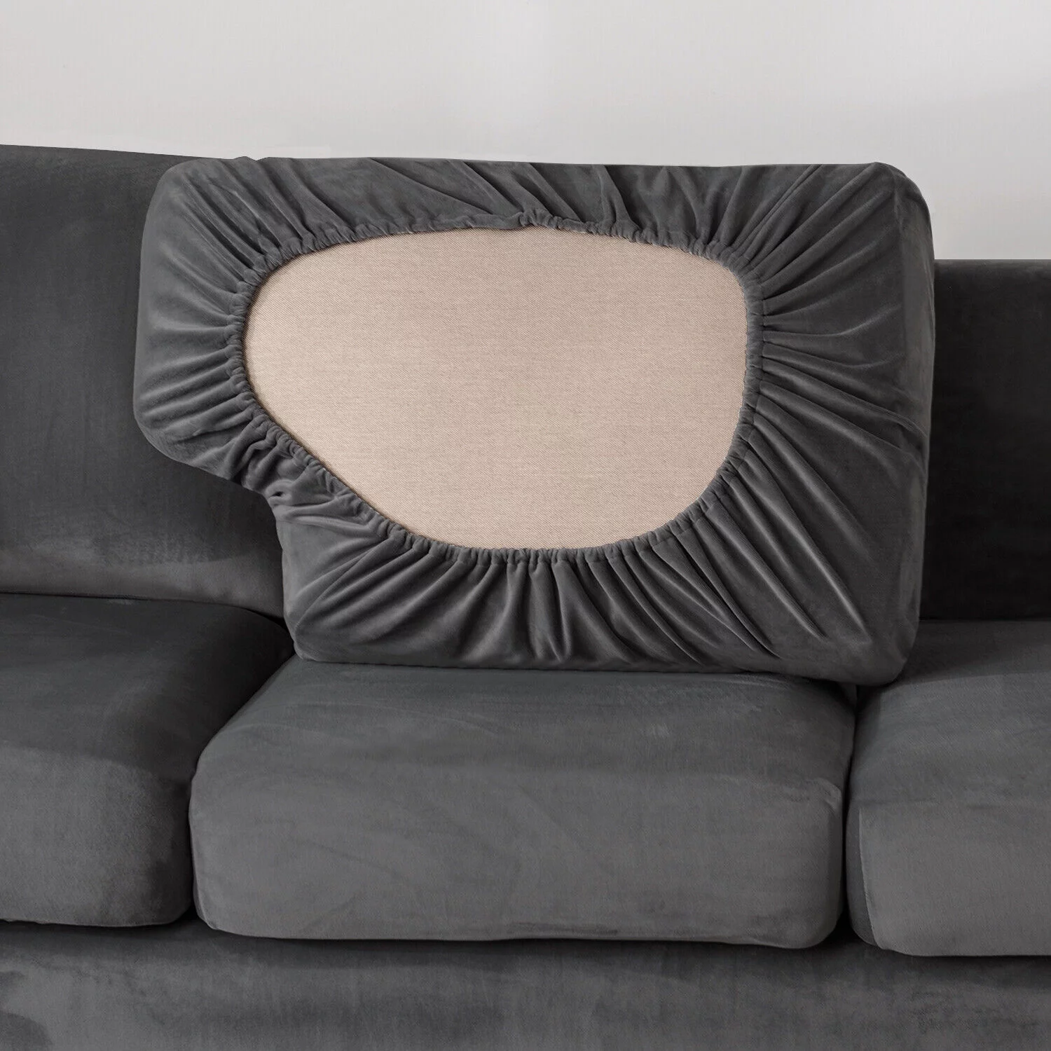 TOPCHANCES 5-Pieces Loveseat Sofa Covers, Velvet Stretch Couch Slipcovers for 2 Cushion Sofa, Anti-Slip Furniture Slipcover with Separate Cushion Covers and Backrest Covers (Dark Grey)