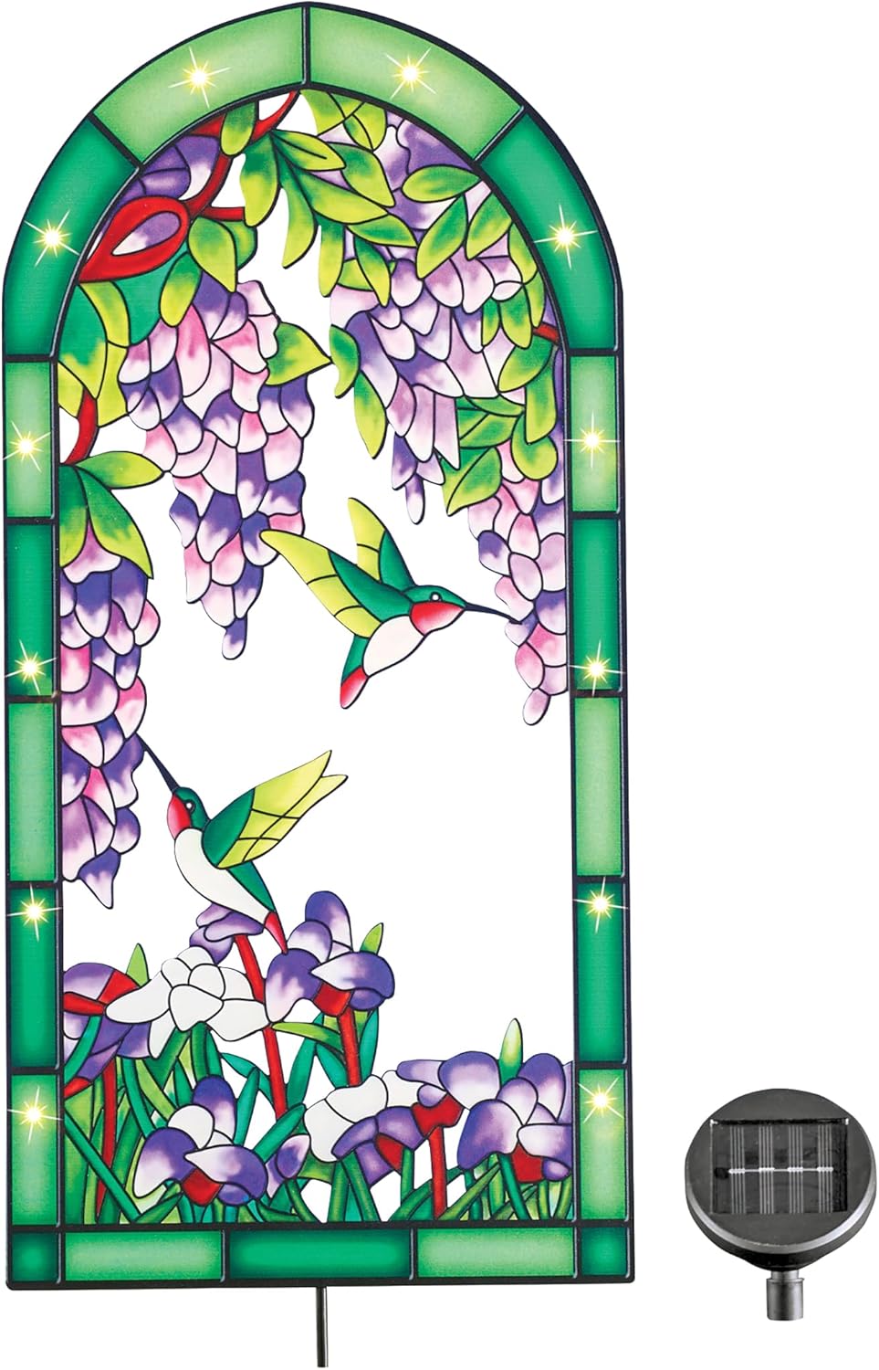 Collections Etc Solar Lighted Stained Glass Look Hummingbird & Wisteria Yard Stake