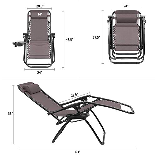 Devoko Patio Zero Gravity Chair Outdoor Folding Adjustable Reclining Chairs Pool Side Using Lawn Lounge Chair with Pillow Set of 2 (Beige)