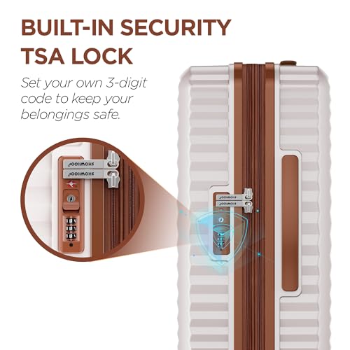 SHOWKOO Luggage Sets 3 Piece Hardside Expandable Suitcase with Double Spinner Wheels Tsa Lock, (Beige White, 5 piece set)
