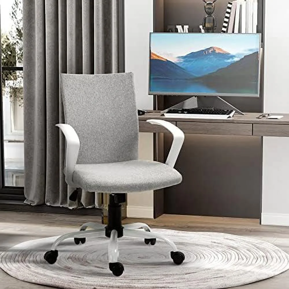 Back Home Office Chair With Adjustable Height, Computer Chair With High Armrests And Rocking Function, Light Grey/White