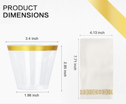 M MCIRCO 175 Piece Gold Dinnerware Set - 50 Gold Rim Plastic Plates - 25 Gold Plastic Silverware - 25 Gold Plastic Cups - 25 Gold Paper Napkins, 25 Guest Disposable Gold Dinnerware Set