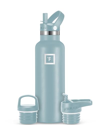 IRON °FLASK Camping & Hiking Hydration Canteens - 3 Lids (Narrow Straw Lid) Leak Proof Vacuum Insulated Stainless Steel - Hot & Cold Double Walled Sports Water Bottle - Twilight Blue, 24 Oz