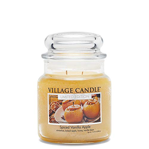 Village Candle Spiced Vanilla Apple, Large Glass Apothecary Jar Scented Candle, 21.25 oz, Ivory