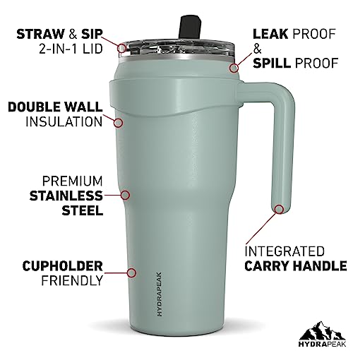 Hydrapeak Roadster 40oz Stainless Steel Tumbler Double Wall Vacuum Insulated Water Bottle With Handle And 2 in 1 Straw Lid (Aqua)
