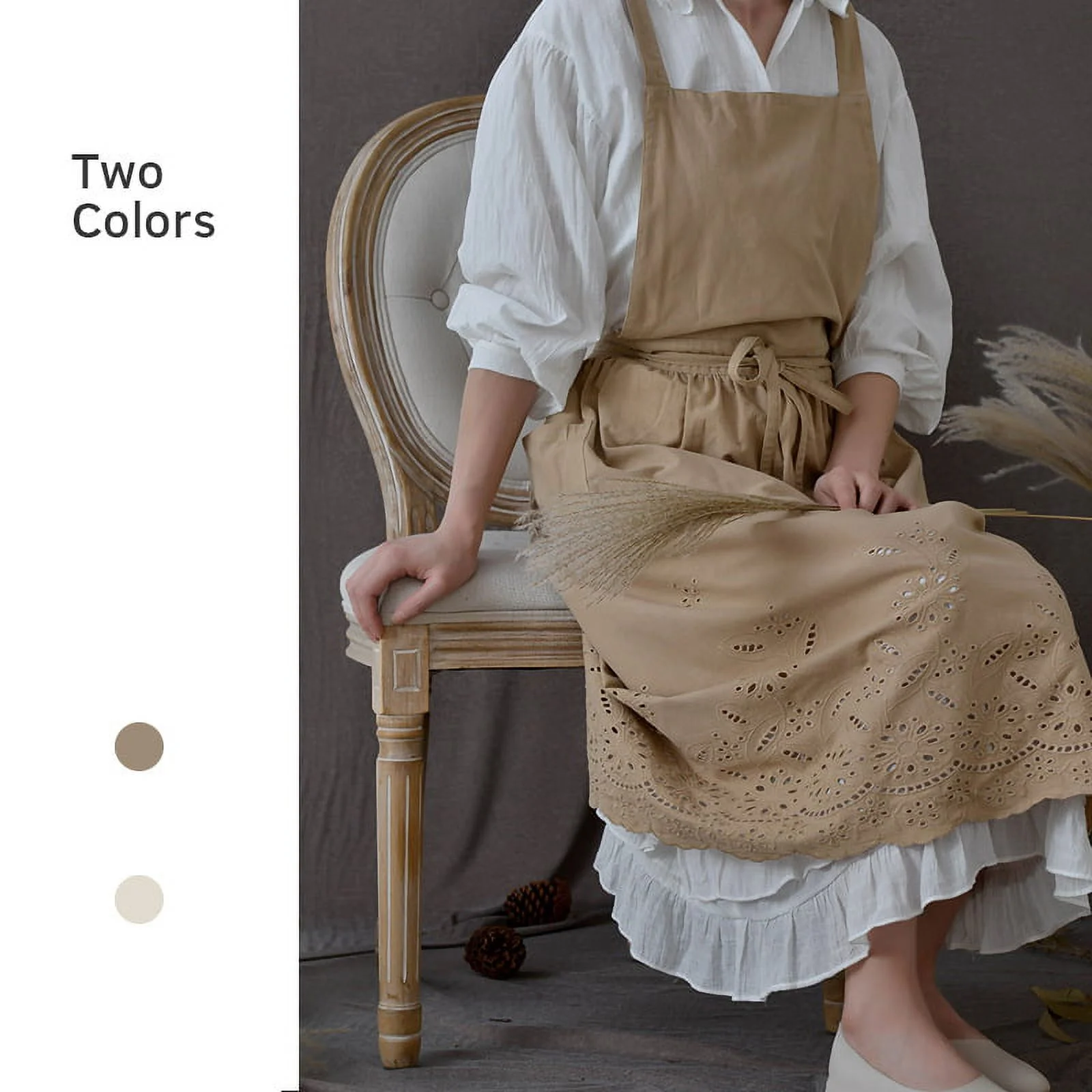 INS cotton linen cotton Korean style flower shop apron pocket pocket simple versatile openwork women's apron coffee/white