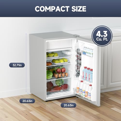 4.3 Cu.Ft Mini Fridge with Freezer, Single Door Mini Refrigerator w/7 Settings Temperature Adjustable and 3 Removeble Shelves, Compact Fridge for Apartment, Bedroom, Office, Dorm, Black