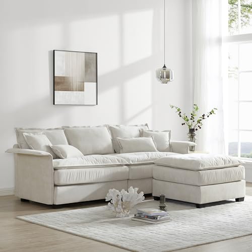 P PURLOVE Convertible Sectional Sofa Couch with Double Cushions, L Shape Couch with Ottoman, Bentwood Armrests for Living Room, Apartment, Office (Dark Grey)