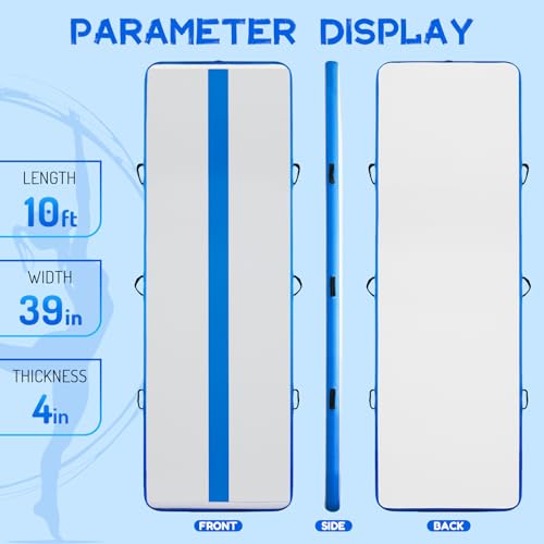FEATH-R-LITE 10/13ft Inflatable Gymnastics Tumble Track Tumbling Mat 4in Thick Air Floor Tumble Track with Electric Pump for Cheer Leading/Gymnastics/Beach/Gym/Home