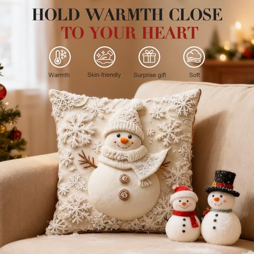 2026 New Christmas Pillow Covers Set of 4, Winter Xmas Couch Pillowcases Home Decor Holiday Party Decorations Cushion Cover for Office Sofa Bedroom Living Room Gift (White, 20 inch)