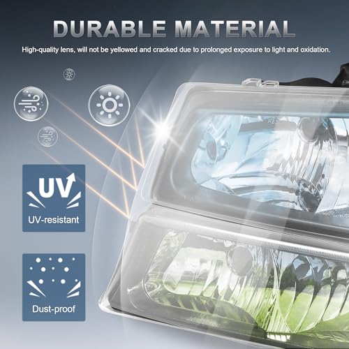 Headlight Assembly Compatible with 2003-2006 Chevy Avalanche/03-2007 Chevrolet Silverado 1500 2500 3500 Led DRL Front Lamp w/Sequential Turn light Black Housing/Clear Lens/Clear Cornor