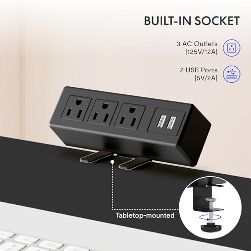 FLEXISPOT EN2 Whole-Piece Standing Desk with Clamp Power Strip, 55 x 28” Electric Stand Up Height Adjustable Desk with Cable Management (Black Frame + 55