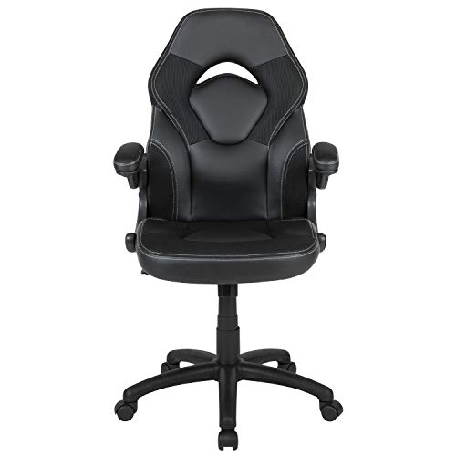 Flash Furniture X10 High-Back LeatherSoft Racing Style Gaming Chair with Flip-Up Arms, Ergonomic Padded Swivel Computer Chair, Blue/Black