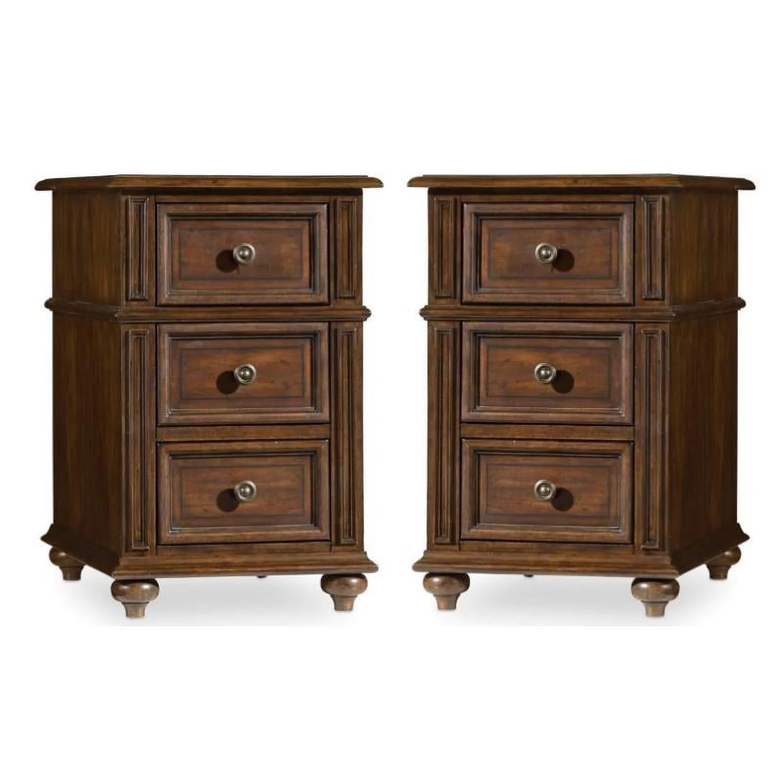 Home Square Three Drawers Wood End Table in Mahogany - Set of 2