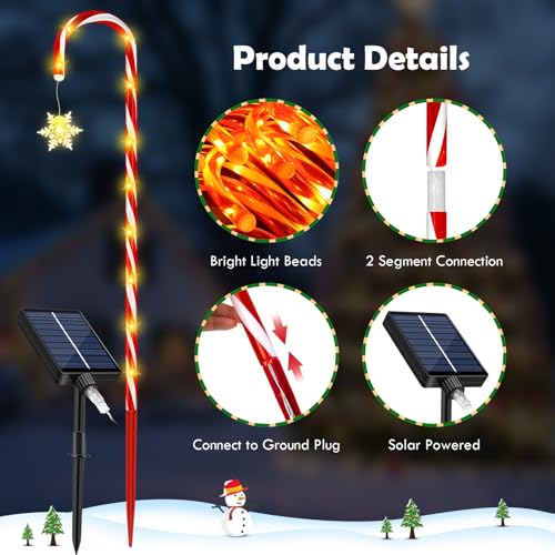 HELESIN 24 Pack Christmas Decorations Outdoor Candy Cane Lights 144LED Solar Pathway Light with Bowknot Christmas Candy Cane Lights Solar& USB Charging, Timer Remote Waterproof for Xmas Patio Garden