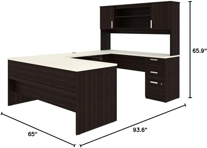 Pemberly Row U Shaped Computer Desk in Dark and White Chocolate