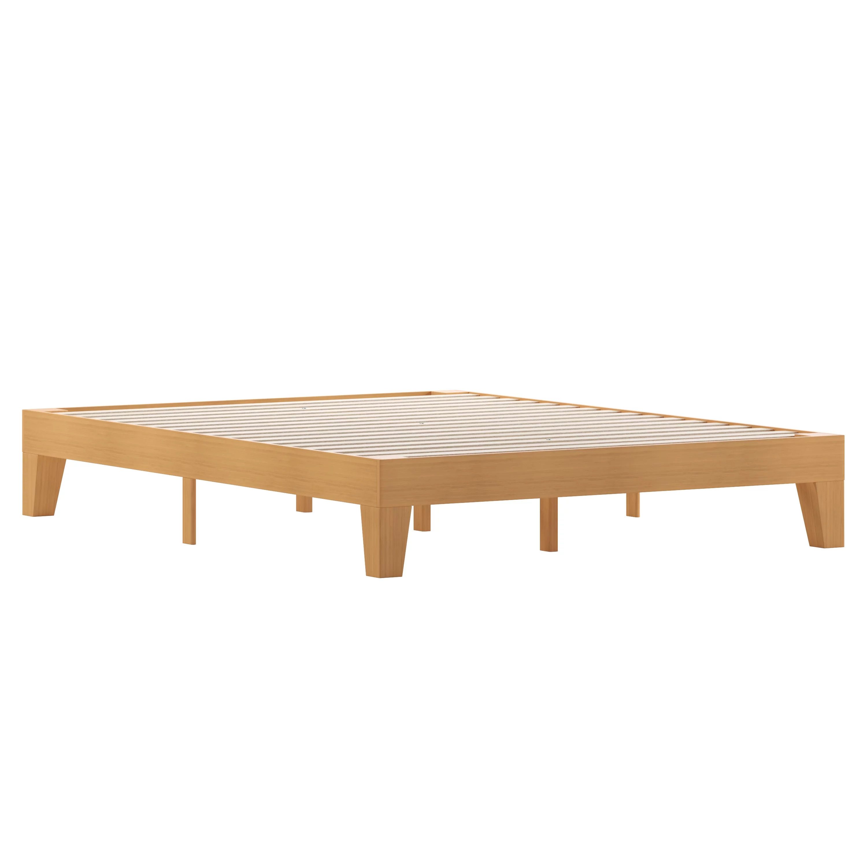 Emma + Oliver Queen Sized Wooden Platform Bed with Natural Pine Finish and Wooden Support Slats; No Box Spring or Foundation Required
