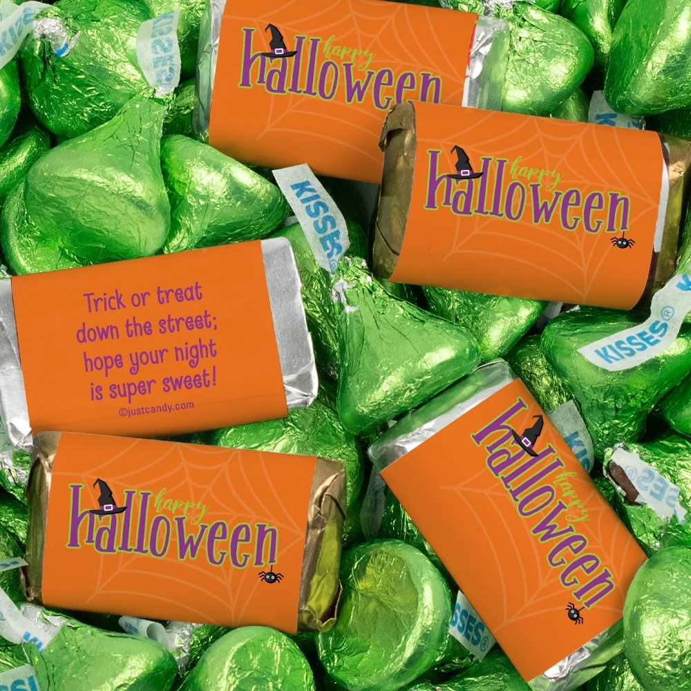 131 Pcs Halloween Candy Party Favors Miniatures Chocolate & Kisses (1.65 lbs, Approx. 131 Pcs) - Green Spirit