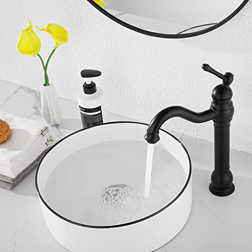 GGStudy 360° Swivel Antique Brass Bathroom Vessel Sink Faucet Single Handle One Hole Matching with Pop Up Drain