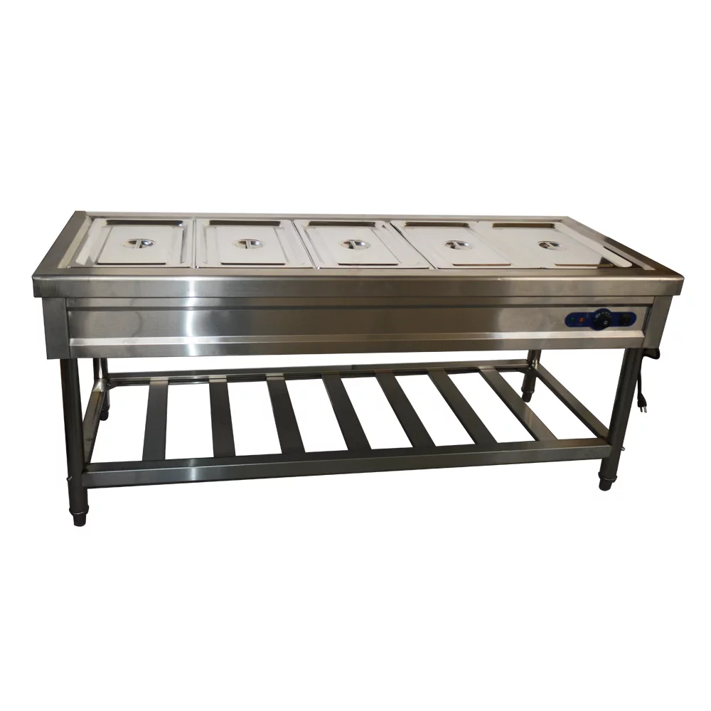 PreAsion 5-Pan Food Warmer Stove Bain-marie Canteen Buffet Steam Heater Table with Bracket