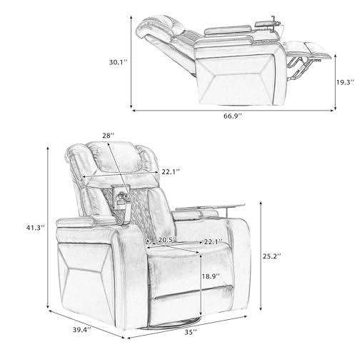 Merax Electric recliner chair with USB Charge Port, 360 Swivel Tray Table, Hand in-Arm Storage, and Cup Holders, ambient lighting Gaming Home Theater Seating