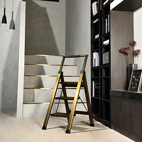 XinSunho 5 Step Ladder, Retractable Handgrip Folding Step Stool with Anti-Slip Wide Pedal, Aluminum Stool Ladders 5 Steps, 330lbs Safety Household Ladder