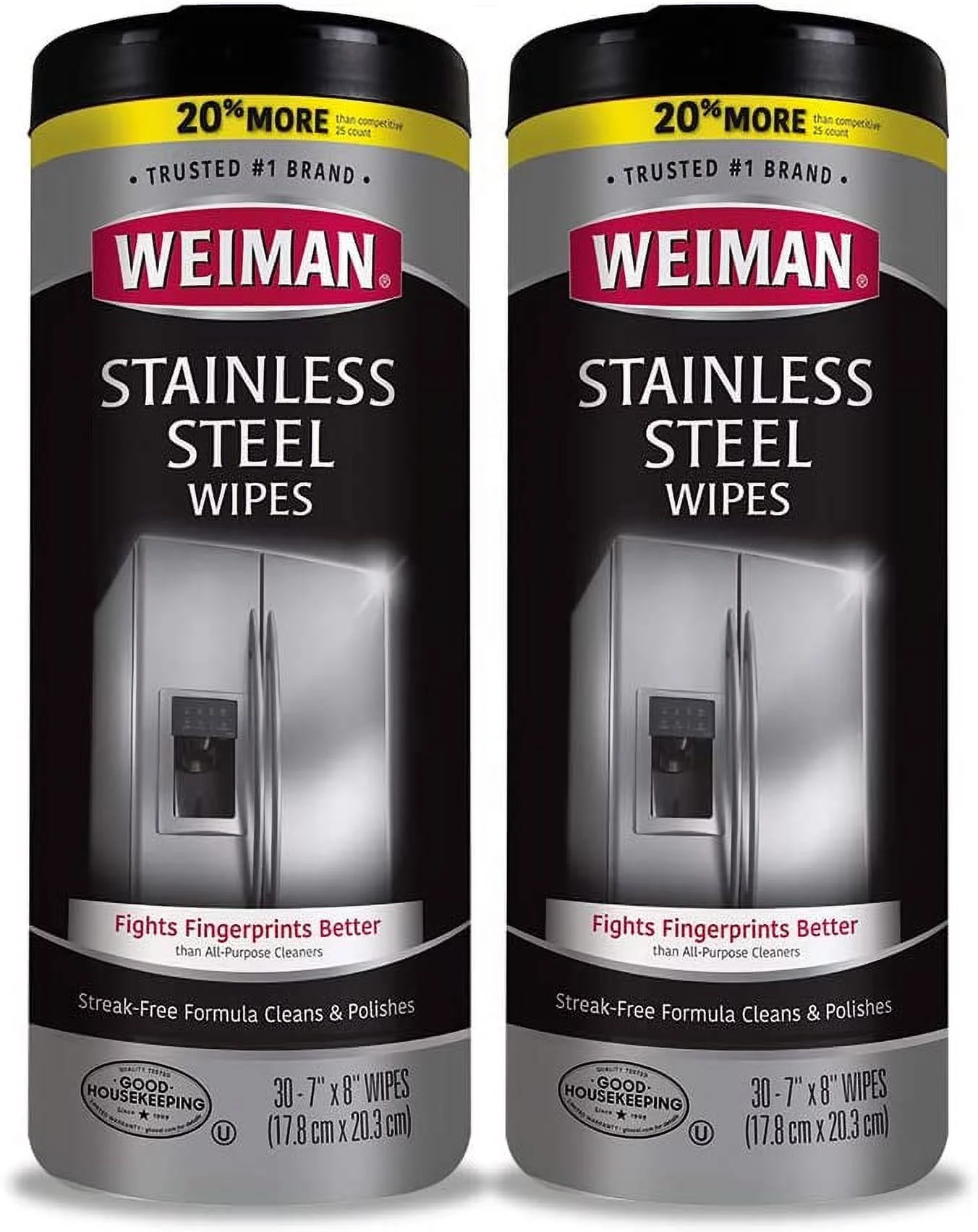 Weiman Stainless Steel Cleaner Wipes , 2 Pack , Fingerprint Resistant, Removes Residue, Water Marks and Grease from Appliances - Works Great on Refrigerators, Dishwashers, Ovens, and Grills - Packagin