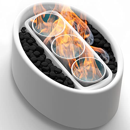 Tabletop Fire Pit for Patio - 14.2 x 10.2 inch Indoor Outdoor Table Top Firepit Bowl - Use Gel Fuel Cans - Tabletop Fireplace for Balcony, Patio Decor - White