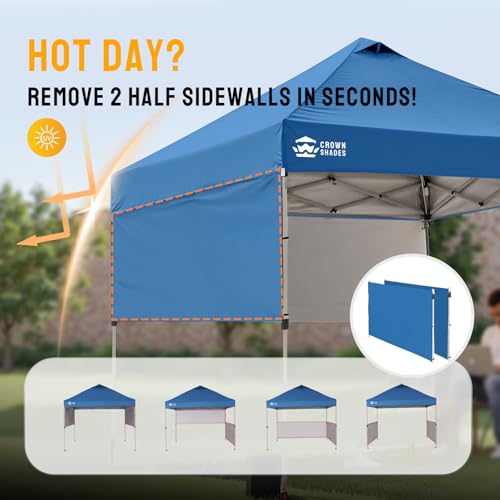 CROWN SHADES 10x10 Pop up Canopy Tent Instant Canopy with 150D Silver Coated Fabric Including 2 Half Sidewalls, 4 Ropes, 8 Stakes, 4 Weight Bags, STO 'N Go Bag, Grid Grey