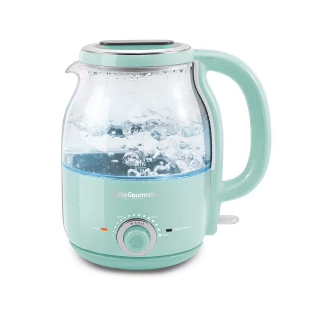 Elite Gourmet 1.2L Adjustable Temperature Electric Glass Kettle (Mint)