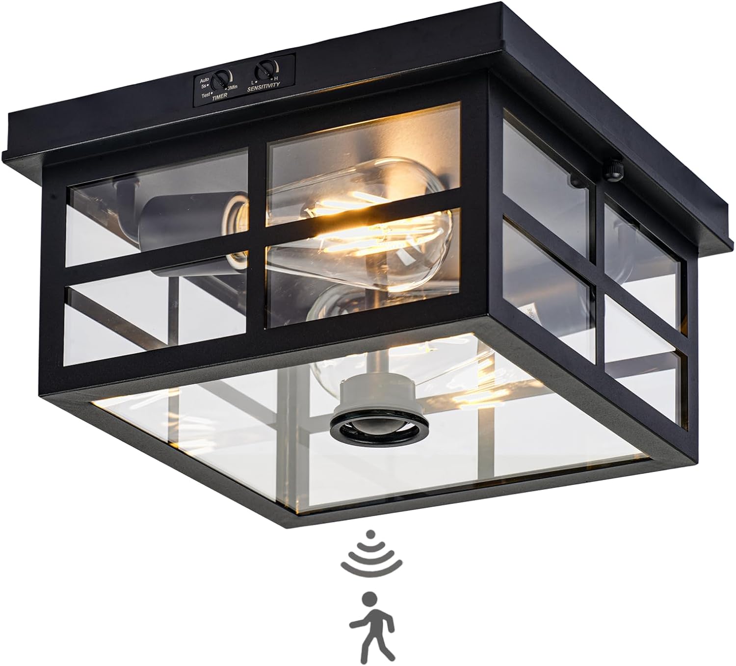 Outdoor Ceiling Light with Motion Sensor,2-Light Outdoor Ceiling Lights for Porch Flush Mount Motion Sensor,Dusk to Dawn Outdoor Light Fixture Ceiling Mount with Clear Glass for Porch,Garage