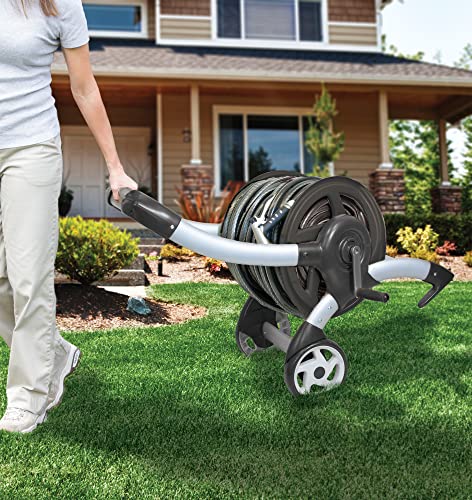 AMES 2518000 Reel Cart, NeverLeak Design, Holds 200 ft. of 5/8 in. Garden Hose, Heavy Duty Aluminum, Silver