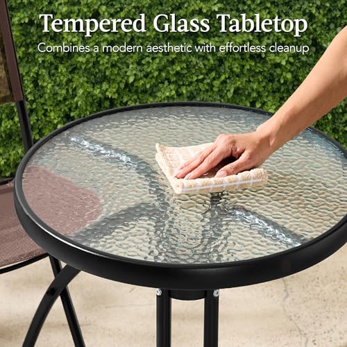 Best Choice Products 3-Piece Patio Bistro Dining Furniture Set w/Glass Tabletop, 2 Folding Chairs, Steel Frame, Polyester Fabric - Gray