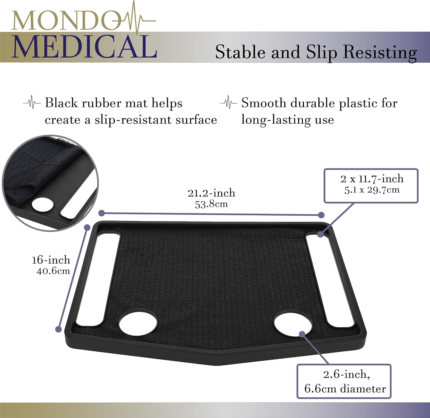 Black No Slip Walker Tray for Folding Walker - 16 x 21in Drive Walker Accessories for Seniors and Disabled