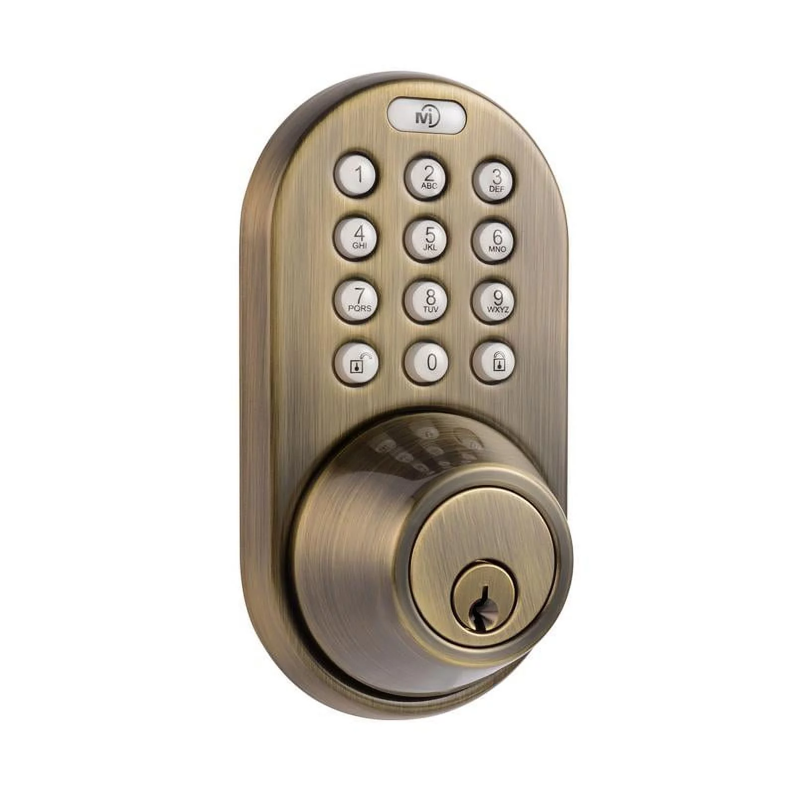 MiLocks Digital Deadbolt Door Lock, Antique Brass Finish with Keyless Entry via Remote Control and Keypad Code for Exterior Doors (XF-02AQ)