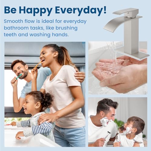 Airuida Brushed Gold Tall Waterfall Bathroom Vessel Sink Faucet Modern Bathroom Vanity Faucet Single Handle Single Hole Farmhouse Bar Mixer Tap Washbasin Faucet Deck Mount