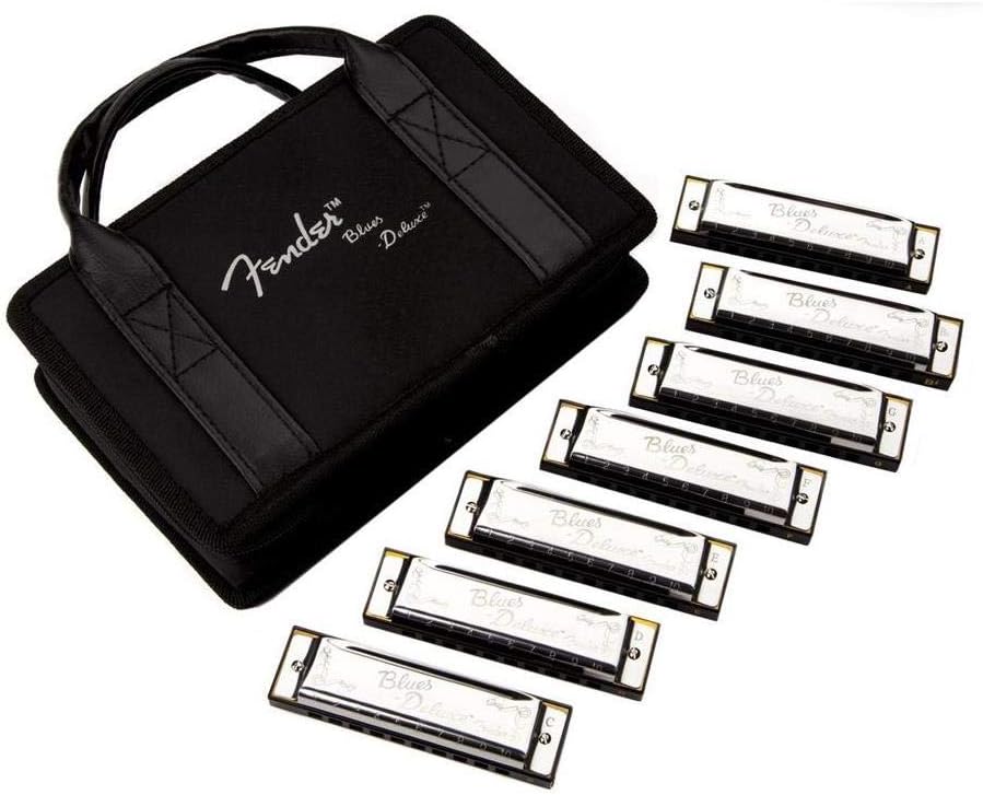 Fender Blues Deluxe Harmonica, Pack of 7 with case (Keys C, G, A, D, F, E, B Flat)
