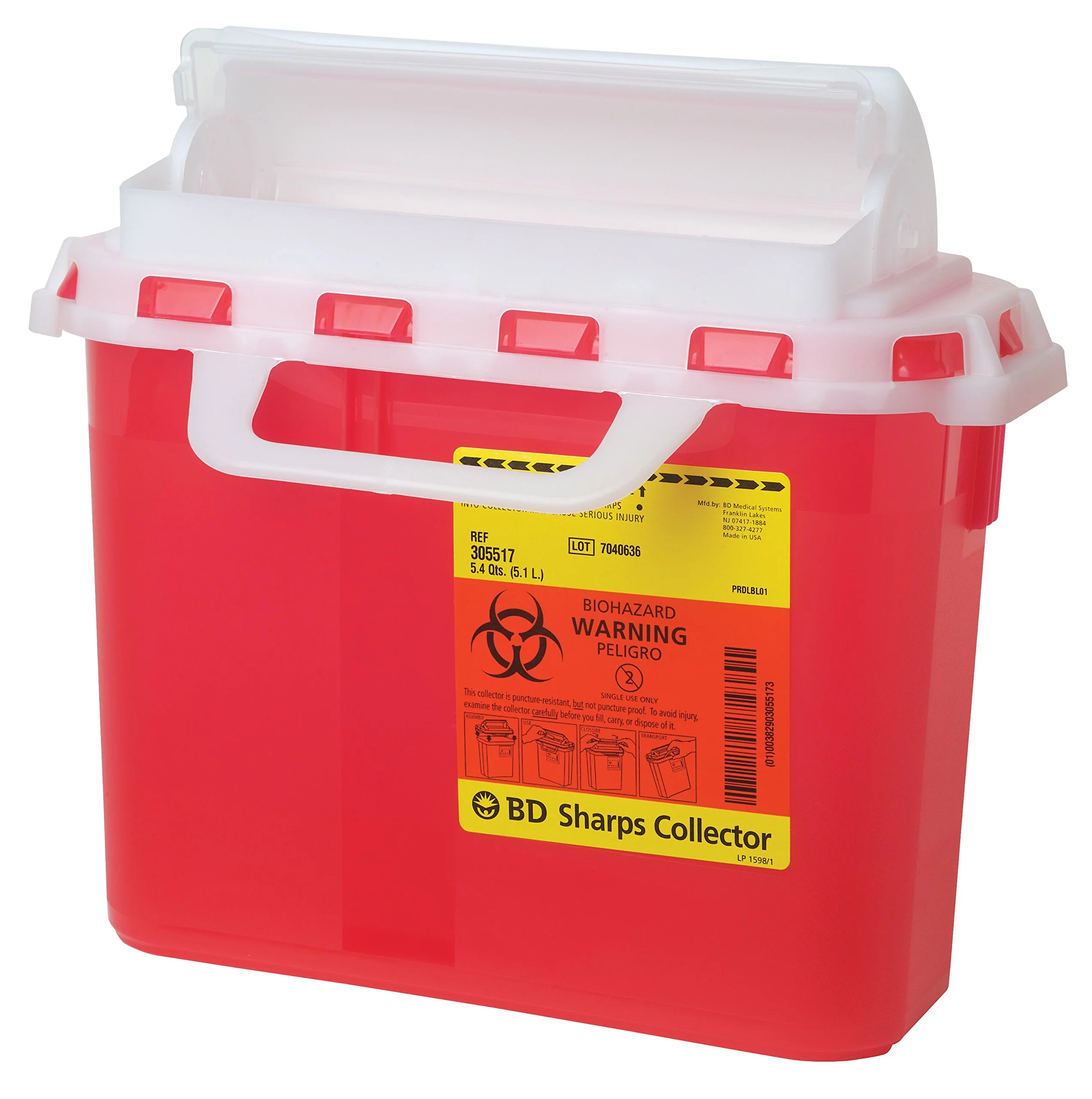 BD Medical Systems 305426 Sharps Collector with Counterbalanced Door, Horizontal, 5.4 Quart Capacity, 10.75