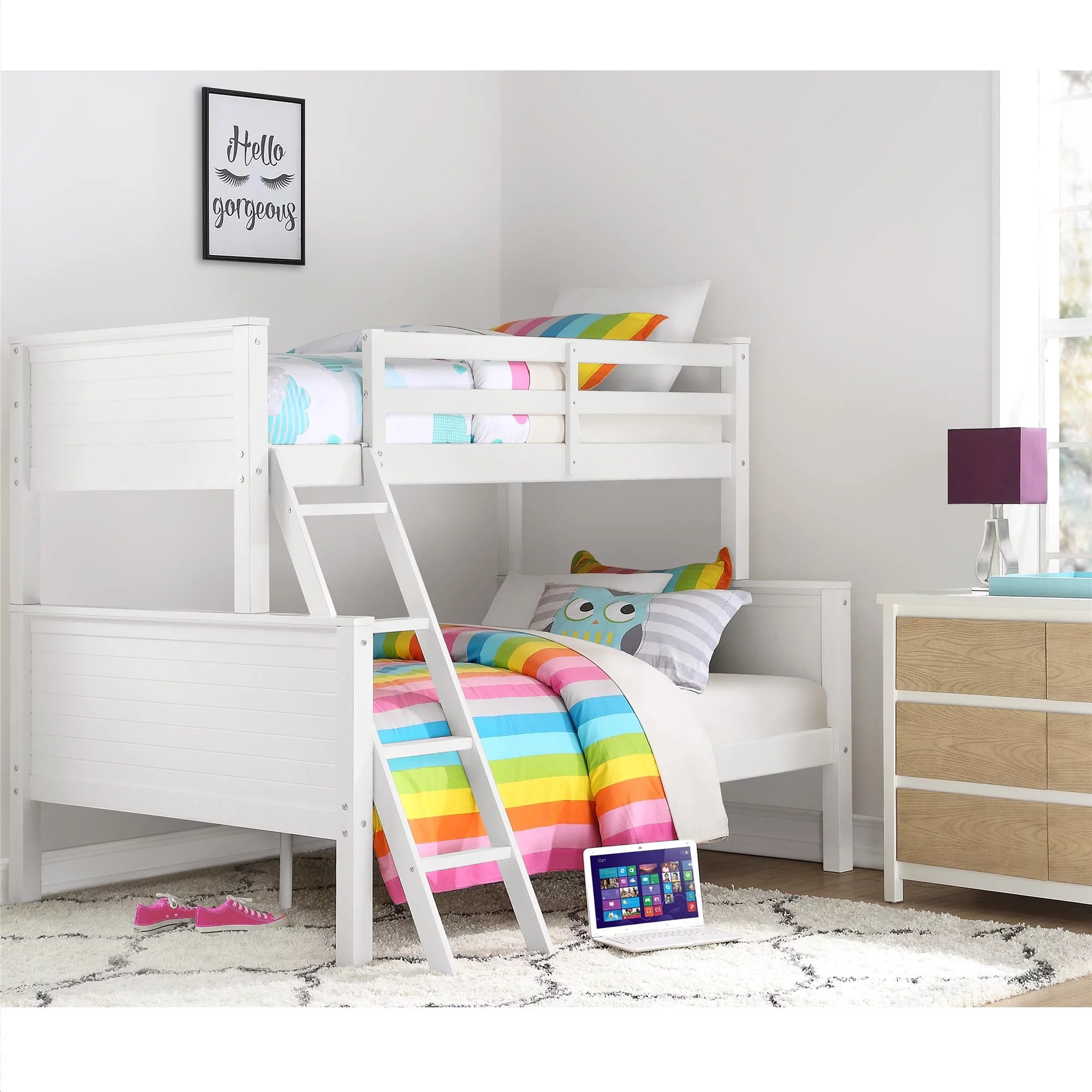 Your Zone Kenzo Convertible Twin-Over-Full Wood Bunk Bed, White