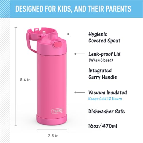 THERMOS FUNTAINER 16 Ounce Stainless Steel Vacuum Insulated Bottle with Wide Spout Lid, Apricot