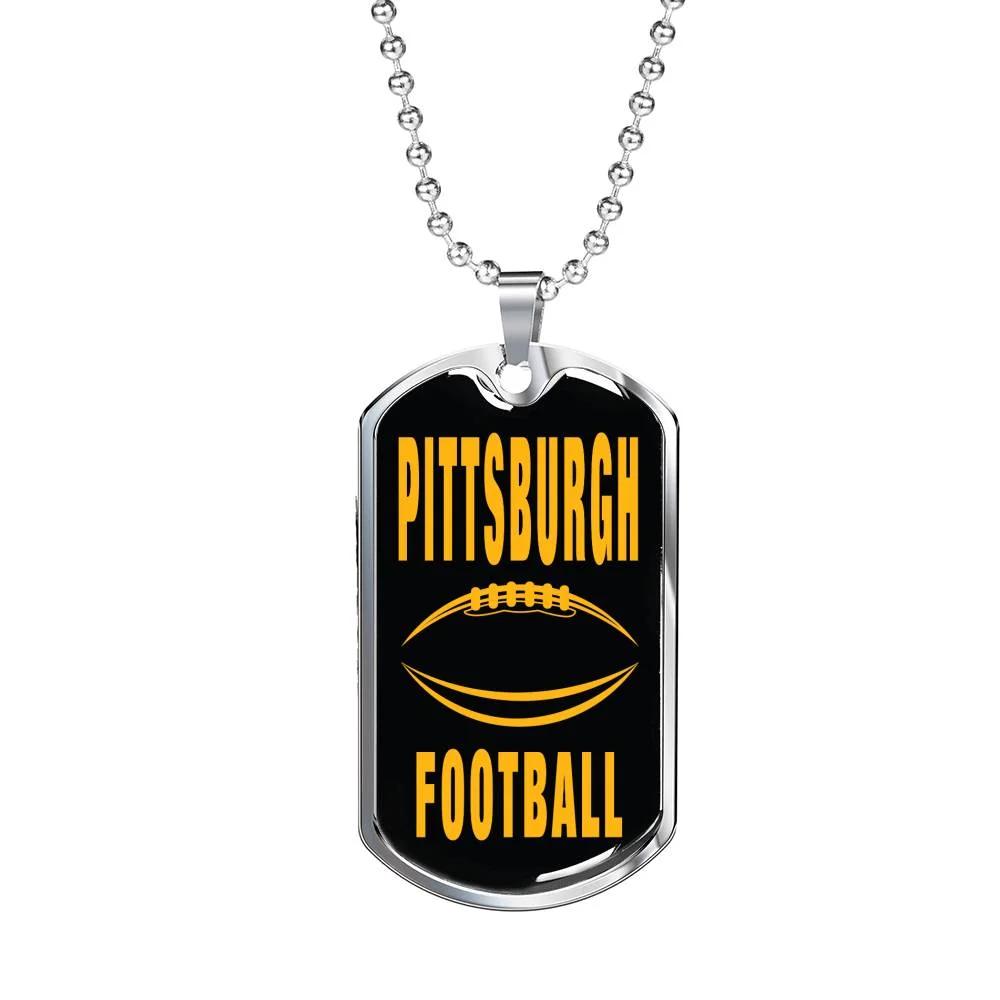 Pittsburgh Fan Necklace Dog Tag Stainless Steel or 18k Gold 24